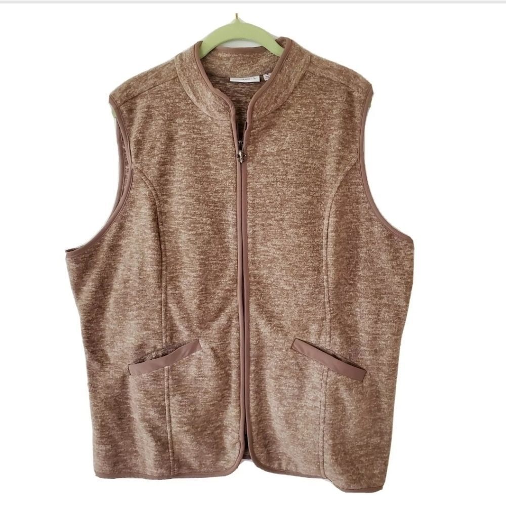 Susan Graver Women Brown Fleece Zip Vest Jacket Size XL Polar